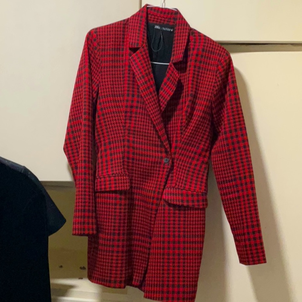 Large red and black coat romper from Zara